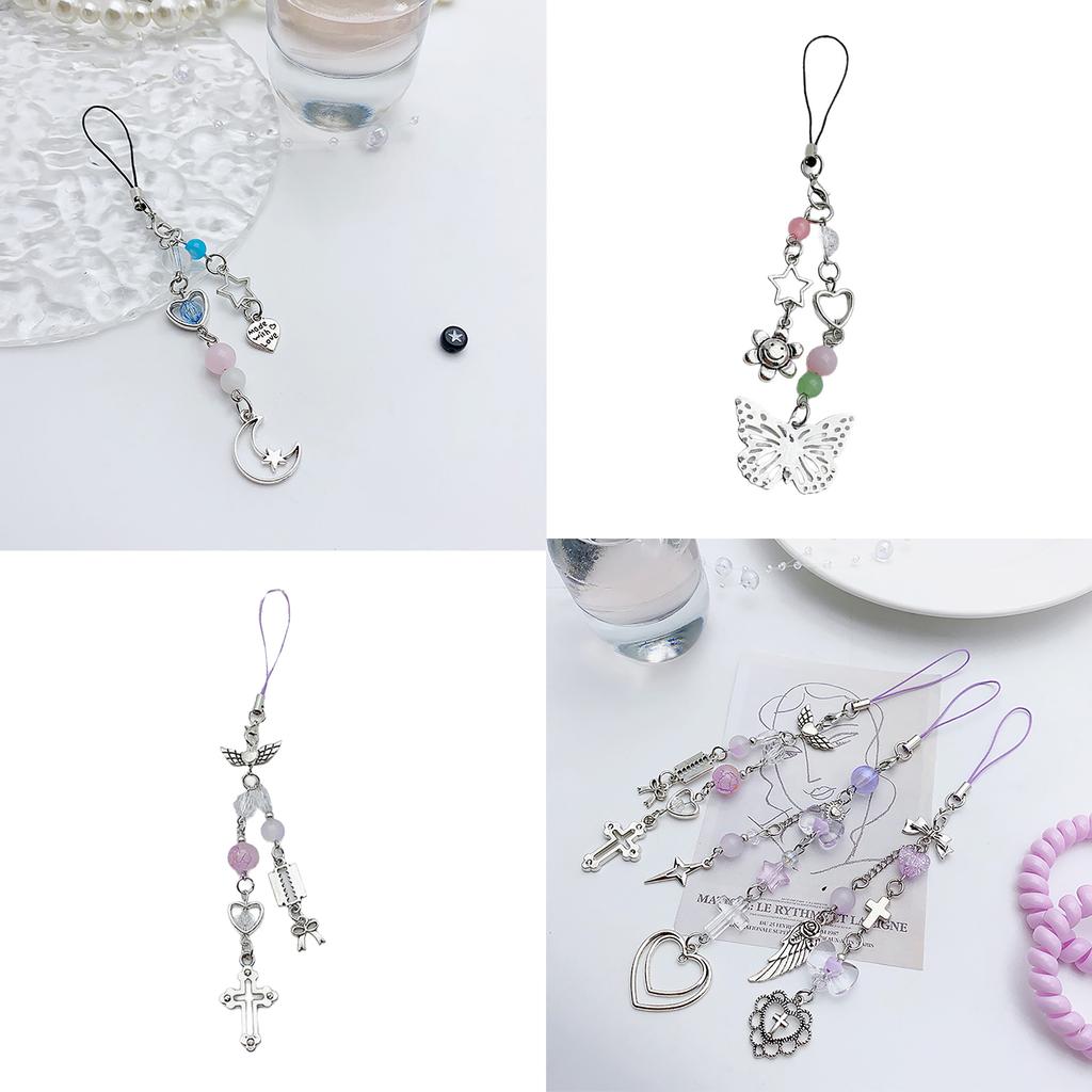 Ремешок для телефона на запястье, брелок со звездой, брелок с бантиком, брелок для телефона в виде сердца, шнурок для телефона от потери, подвесной шнурок для мобильного телефона для женщин