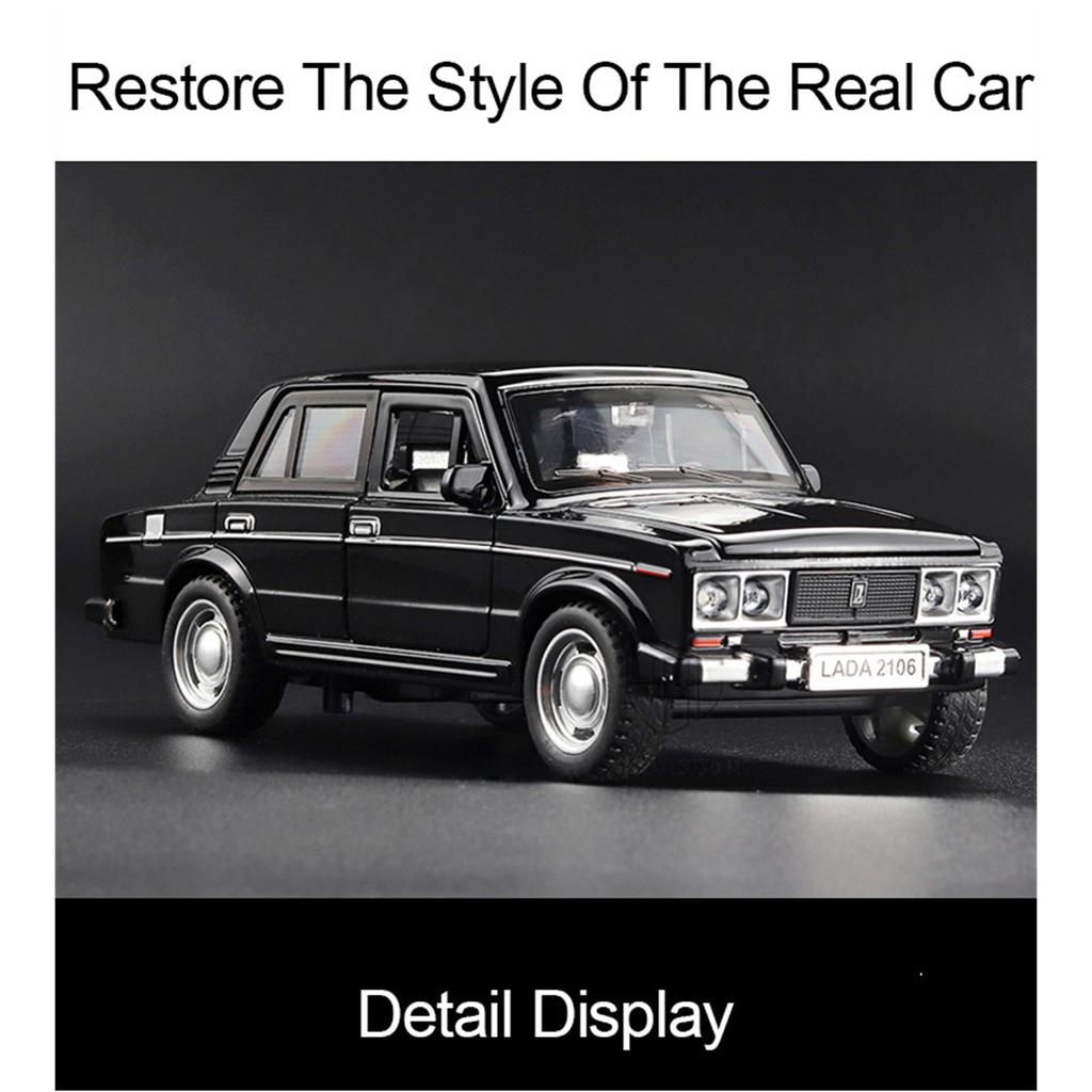 1/32 Scale LADA 2106 Diecast Car Model Toy, Pull Back Toy Vehicle with Sound and Light for Kids Toddler Boys Girls Gift Collection