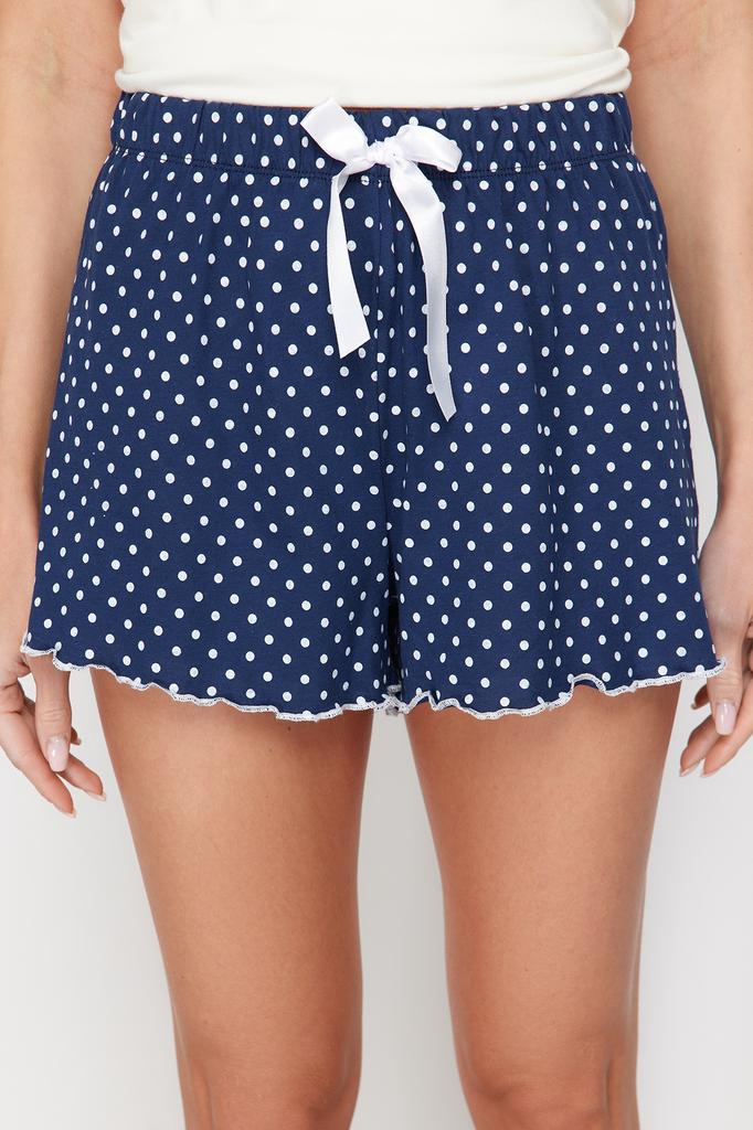 Women's Fashion New Pajama Set Black-Powder Polka Dot Ribbon Detailed Rope Strap Knitted Pajama Set