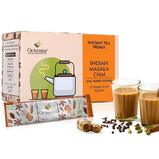 Octavius | Indian Masala (No Added Sugar) Premix Tea - 15 Pouches | Low Sugar | Readymade Tea Mix | Ready Tea | Tea Premix | 15 Sachets