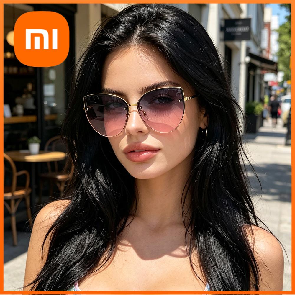 Xiaomi Женские солнцезащитные очки без оправы «Кошачий глаз» Тонкая золотая оправа UV400 Легкие Ретро Стиль Y2K с противоскользящими вставками для повседневного ношения