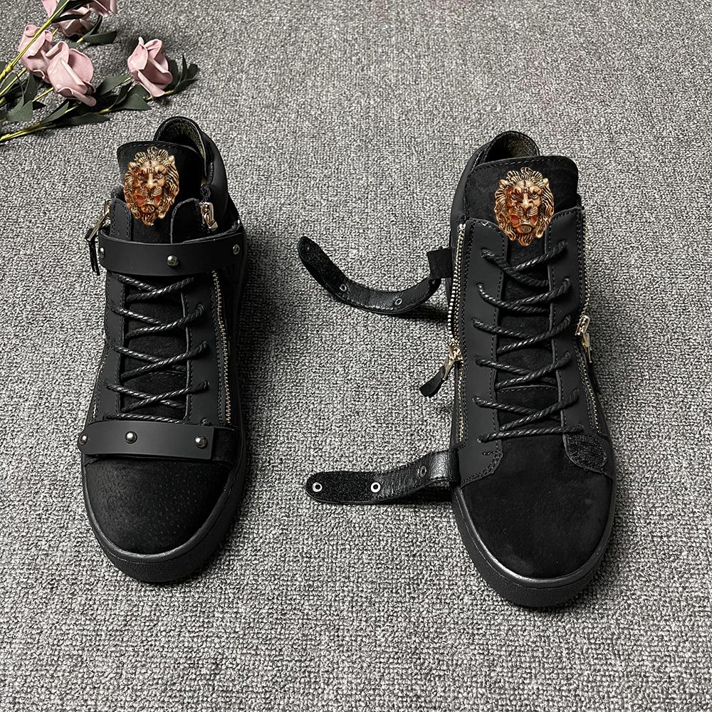 Брендовые дизайнерские кроссовки с высоким верхом, мужские, кожаные, с металлической пряжкой, трендовые, универсальные, повседневные, 4