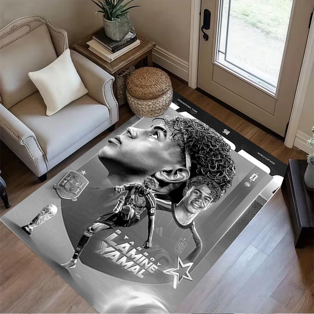 Lamine Yamal's Football Journey Area Rug Design for Dormitory Playrooms Foyer Outdoor Antislip Carpet Decorate Offices Gift for Festivals