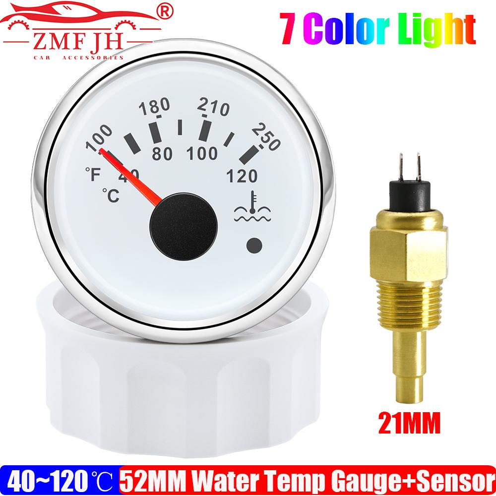 7 Color LED 52MM Water Temperature Gauge + Water Temp Sensor 12MM,14MM,16MM,17MM,21MM for Marine Boat Yacht Car Flash Warning