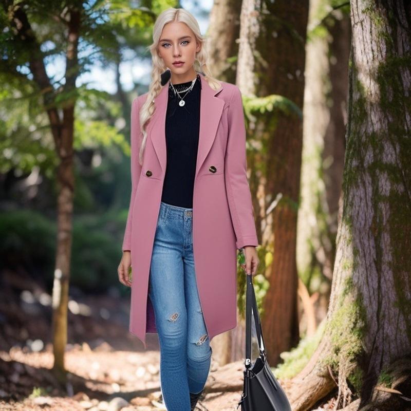 Длинное шерстяное женское пальто на осень и зиму, двубортное пальто с поясом и талией