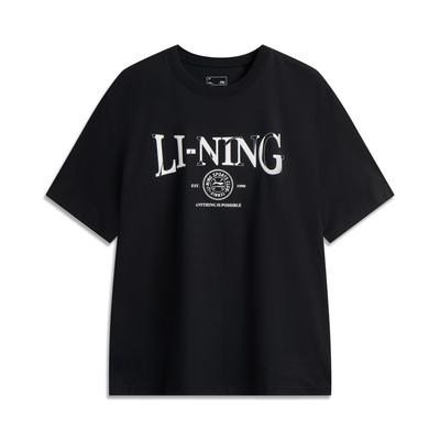 Li Ning Спортивная серия Тренд Буква Круглый вырез Дышащая Универсальная Свободная Футболка с коротким рукавом Мужские топы Черный AHSV483-4