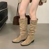 2025 новые остроносые ботфорты на высоком каблуке, женские новые осенне-зимние матовые замшевые ботфорты с тонким длинным голенищем, ботфорты-рыцари