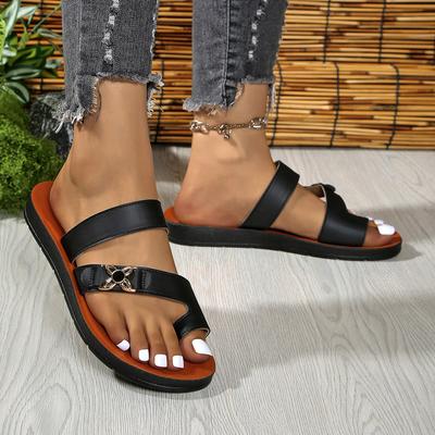 Лето 2025 новая большая размерная женская обувь закрытый носок модный плоский каблук повседневные женские крутые шлепанцы