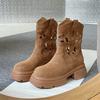 Women's 2025 New Summer Hollow-Out Ankle Boots Breathable Thin Retro Western Cowboy Boots with Platform Chunky Heel