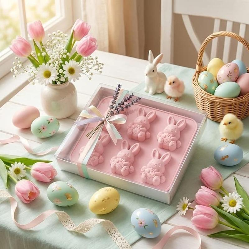 1/2 шт. Силиконовая форма Пасхальный кролик, 6 ячеек 3D кубики льда-кролики и лоток для десертов, Гибкая форма для выпечки шоколада, конфет и желе