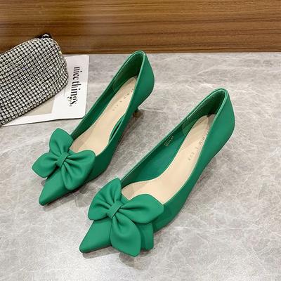 Вечерние женские туфли-лодочки на среднем каблуке-стилетто с бантом, удобные и элегантные, нескользящие, быстрая доставка по акции, стильная женская обувь