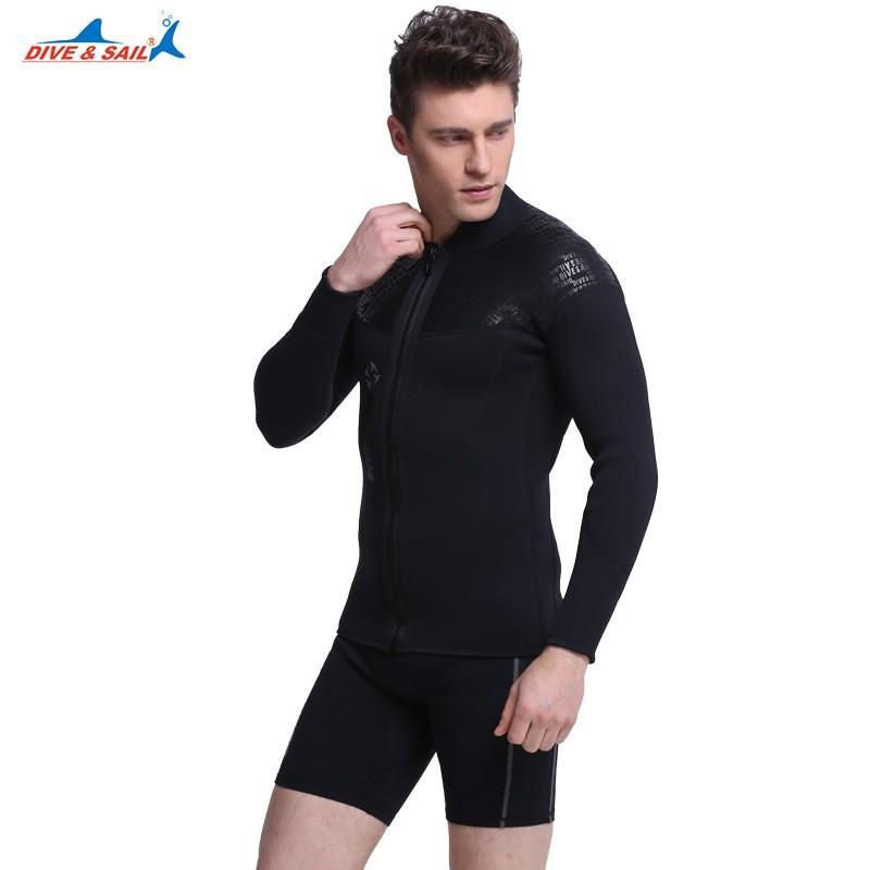 Mens 3mm Thickened SCR Neoprene Wetsuit Top With Front Zipper Diving Snorkeling Swimming