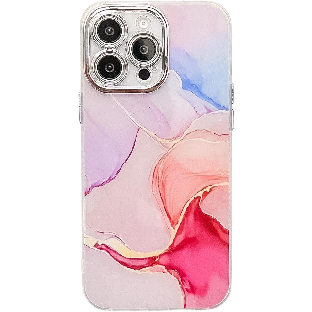Electroplated fine hole marble pattern is suitable for iPhone16promax mobile phone case IMD Apple 15 anti-drop protective case
