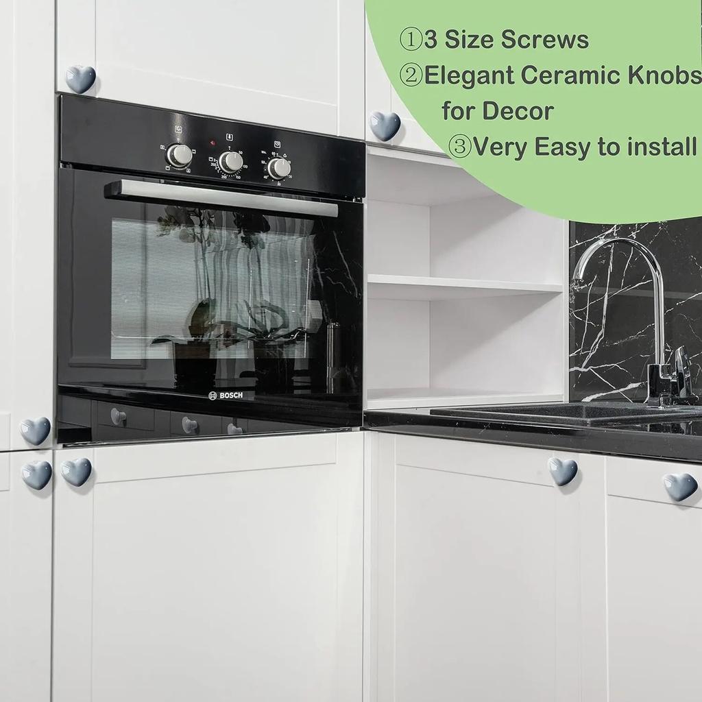 Керамические ручки для ящиков в форме сердца, ручки для шкафа, комода с винтами 3 размеров, ручки для кухонной мебели для шкафа, шкафа