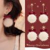 New Year Earrings With Snowflake Fur Balls For Women, Autumn And Winter Plush Earrings With Red Bow Earrings And Earrings