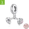 S925 Sterling Silver Pink Love Barbell Pendant Accessories, Fashionable Sports Diy Beaded Bracelet Accessories
