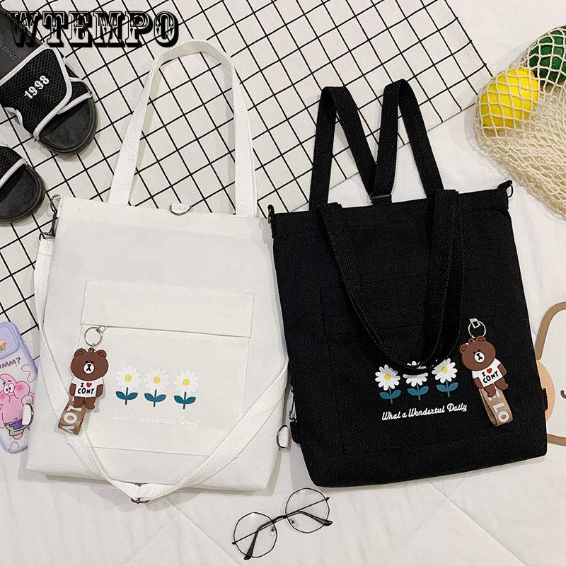 Canvas Bag Girls Single Shoulder Crossbody Bag Multifunctional Shoulder Bag Large Capacity Cartoon Handbag Wholesale