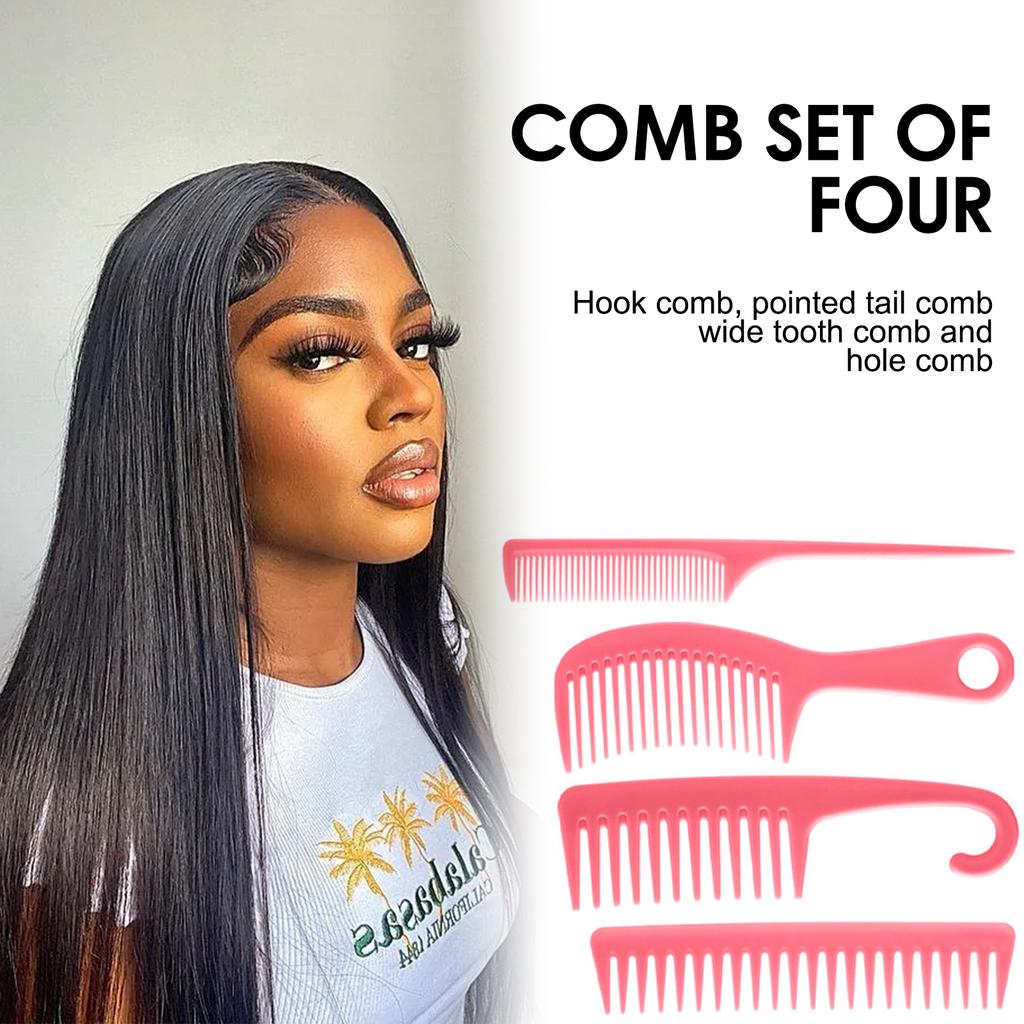 4Pcs Wide Tooth Curl Comb Detangling Comb Texture Comb For Women Curly Wet/Dry Wavy Thick Hair Wigs Salon Barber Hairstyle Tool
