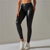 Женские модные леггинсы из искусственной кожи с высокой талией, однотонные облегающие штаны для йоги