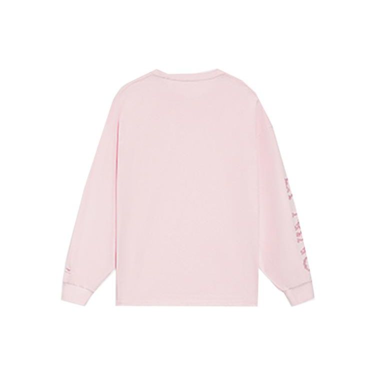 Li Ning SS22 Sakura Series Letter Print Casual Pullover Long Sleeve Drop Shoulder T Shirt Unisex Tops Pink AHSS915-2
