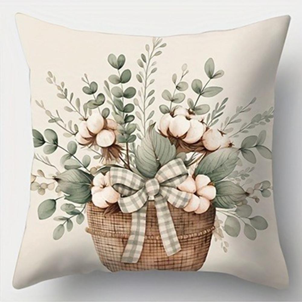 Rustic Charm Throw Pillow Cover: Cotton Flowers, Vintage Truck and Home Blessing Words, Sofa Cushion Cover, Bedroom Room Decor