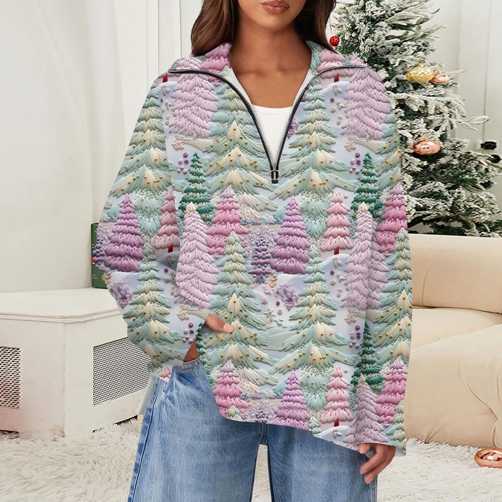 Женский повседневный свитер с полумолнией и лацканами со снежинками и разрезом сверху по бокам, модная одежда