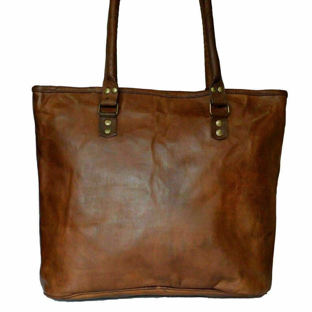 Women's Vintage Brown Handmade Leather Shoulder Purse Tote Crossbody Shopper Bag