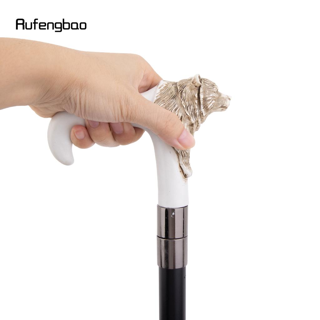 Серебряная смола Голова медведя Белая трость для ходьбы Модная декоративная стальная трость Элегантная трость с набалдашником для косплея Крозье 92 см