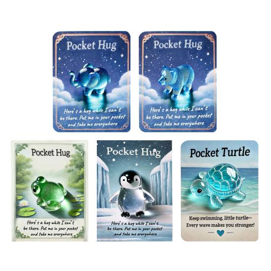Pocket Hug Turtle Emotional Support Animal with Pocket Hug Card Positive Mini Penguin Elephant Gift for Friends Kids Coworkers