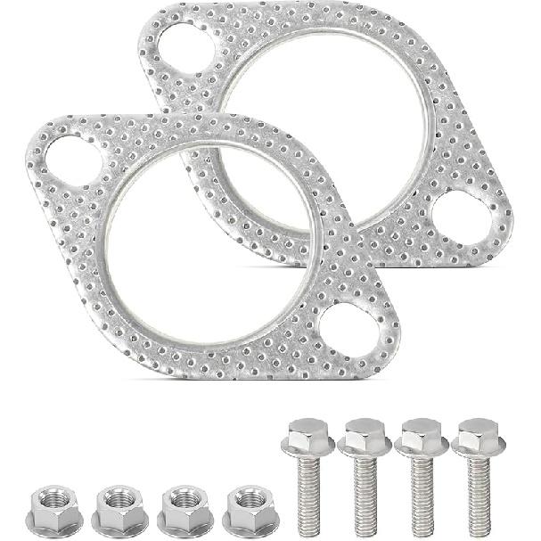 2 шт. Прокладка выхлопной системы, Автоаксессуары Прокладка фланца выхлопной системы, Прокладка глушителя, Прокладка каталитического нейтрализатора, Ремонтный комплект фланца выхлопной системы с болтом и гайкой, Подходит для