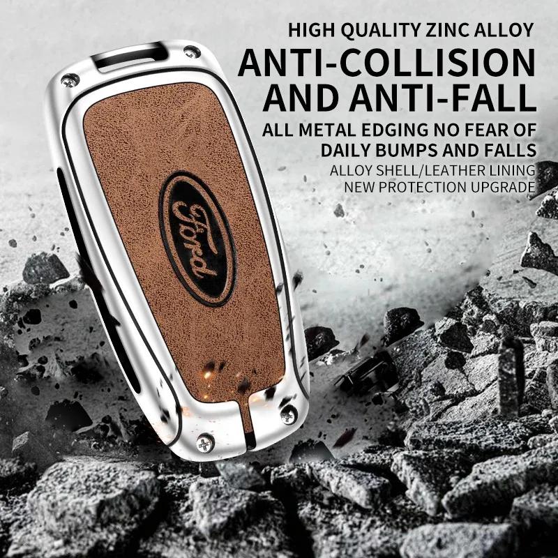 Car Sticker Hot For Ford Car Metal Leather Key Shell Case Ford Fusion Edge Mustang Explorer Expedition Bronco Ecosport Ranger F1