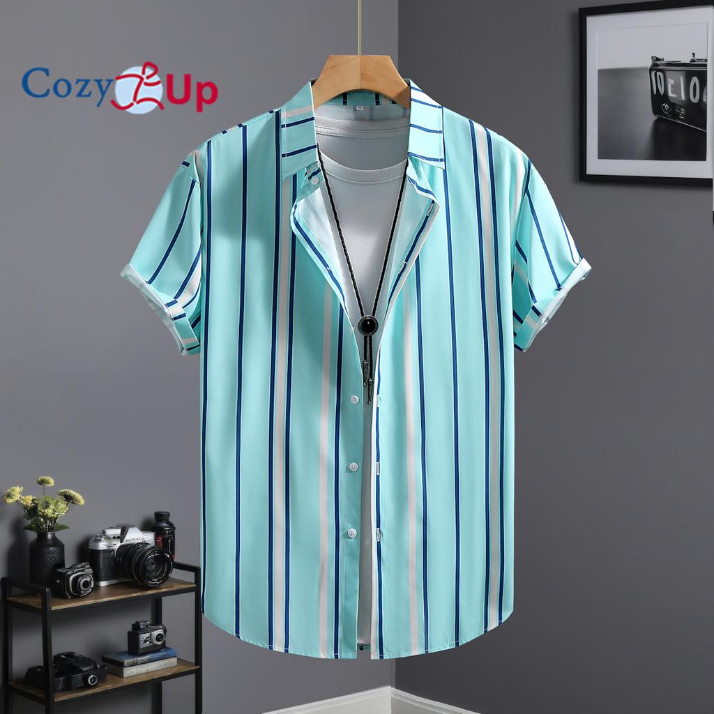 Мужская рубашка с коротким рукавом и принтом в небесно-голубую полоску, летняя повседневная рубашка для мужчин