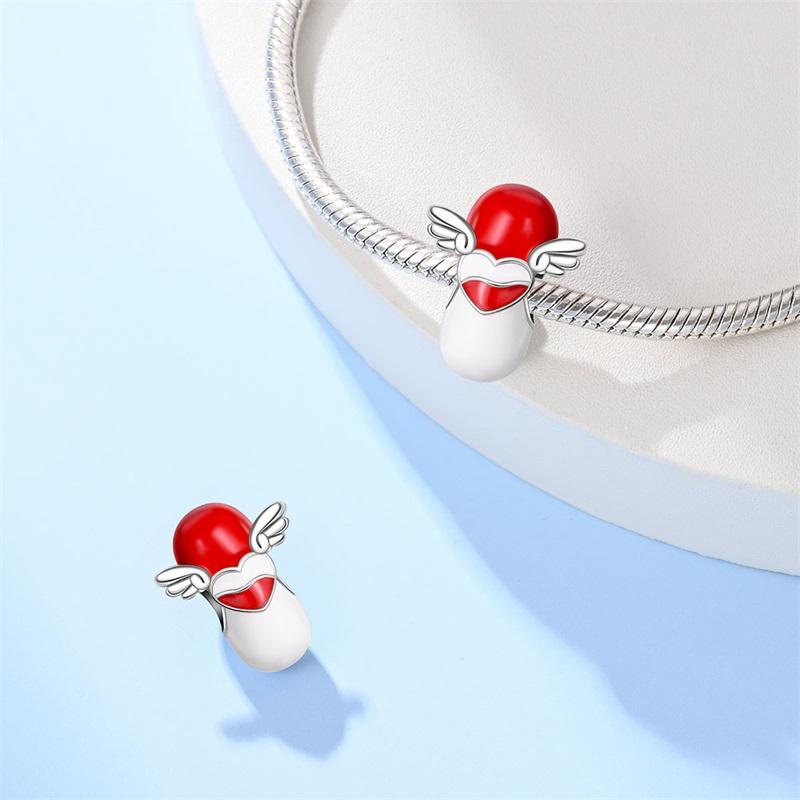 100% 925 Silver Red Heart Shaped Nurse Medicine Box Stethoscope Charms Beads Fit Qikaola Original Bracelets DIY Jewelry