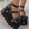 DoraTasia Retro INS Black Round Toe Heel Studded Punk Nightclub Ladies Mary Jane Y2 Lace Buckle Lolita Women's Shoes