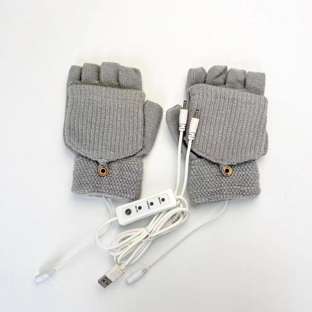USB однотонные электрические перчатки для обогрева, полуручная вязка, качественные утолщенные зимние теплые перчатки для обогрева