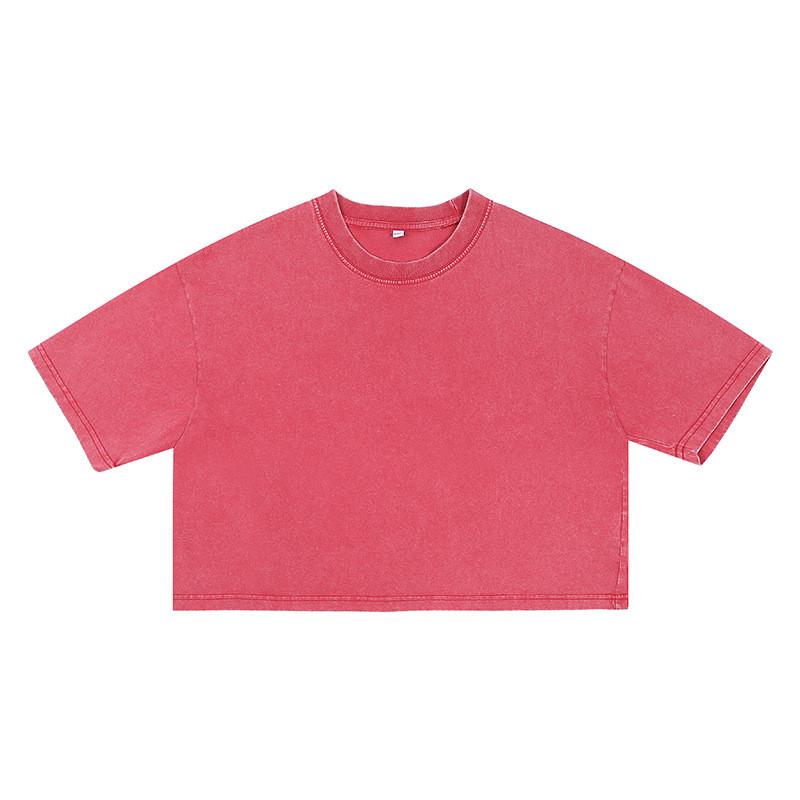 Streetwear Cotton Crop Top Tshirt For Women With Loose Fit And Retro Wash Effect