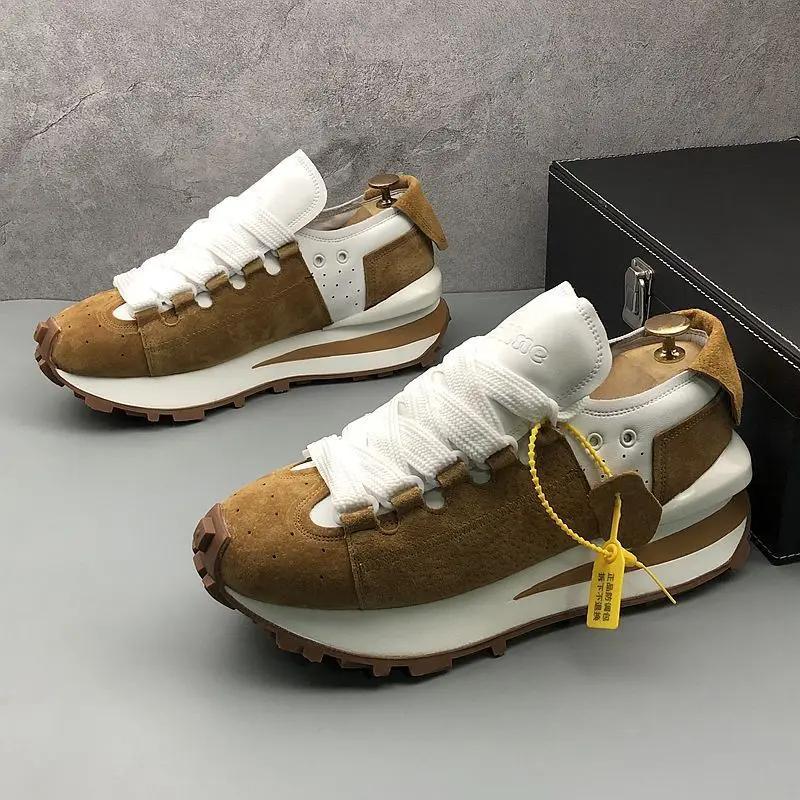 Высококачественные мужские кроссовки на платформе, мужские осенне-зимние модные дизайнерские широкие кроссовки из искусственной замши со шнуровкой, спортивная обувь Tenis