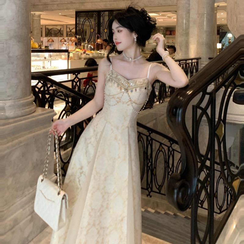 Элегантное платье в стиле дворца со стразами и бисером на бретельках, сексуальное жаккардовое платье для женщин