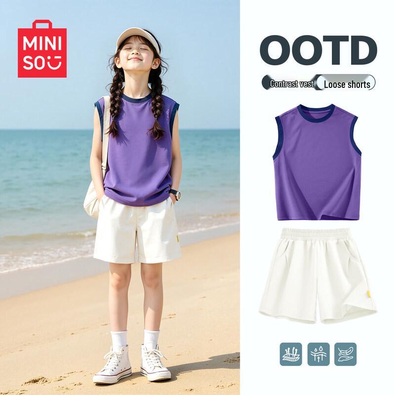 MINISO Летний повседневный комплект из футболки и брюк для девочек 2026