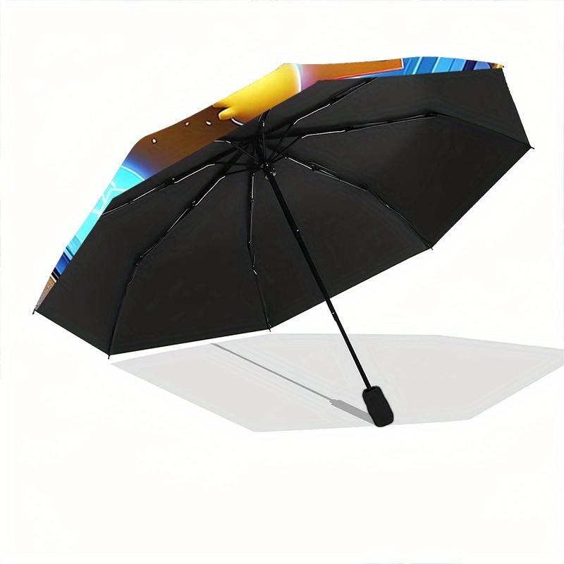 1pc Pikachu Breaks Through the Wall Pattern Automatic 3-Fold Umbrella, 8 Iron Frames, High-Value Folding Umbrella, Suitable for Office, Travel and Out