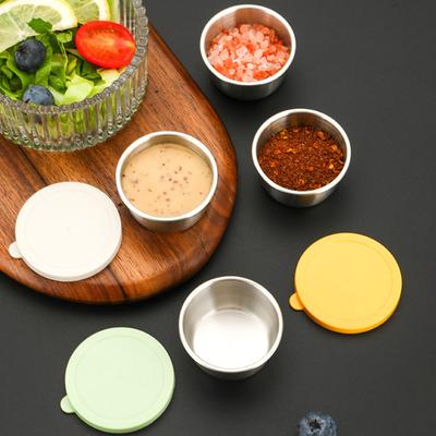 Yousheng 6 шт. соусницы с легко открывающимися цветными крышками, герметичные контейнеры для заправки для салата 40 мл, закусочные чашки из нержавеющей стали