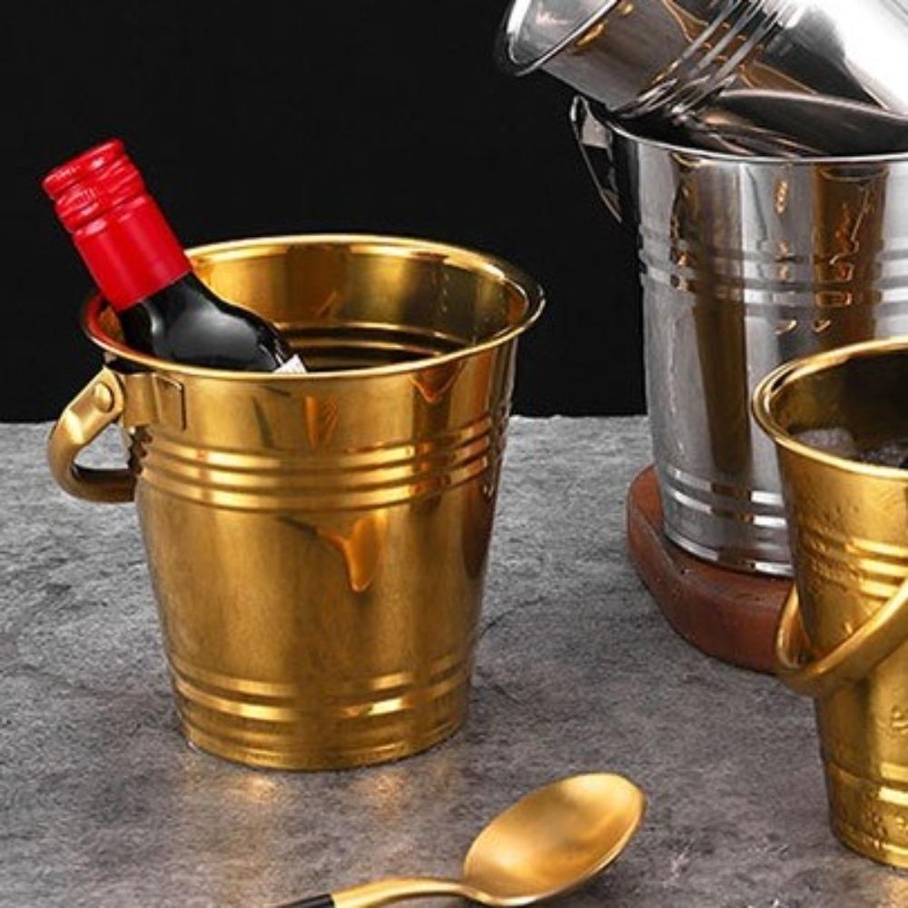 Multifunctional Stainless Steel Ice Bucket with Handles Beer Bucket Mini Metal Buckets  Party