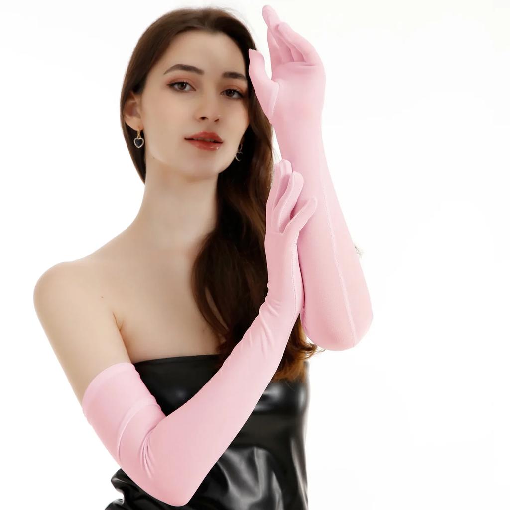 Женские удлиненные эластичные перчатки из молочного шелка, летние солнцезащитные тонкие водительские для танцевальных выступлений, свадебного платья, для рук, дамские варежки