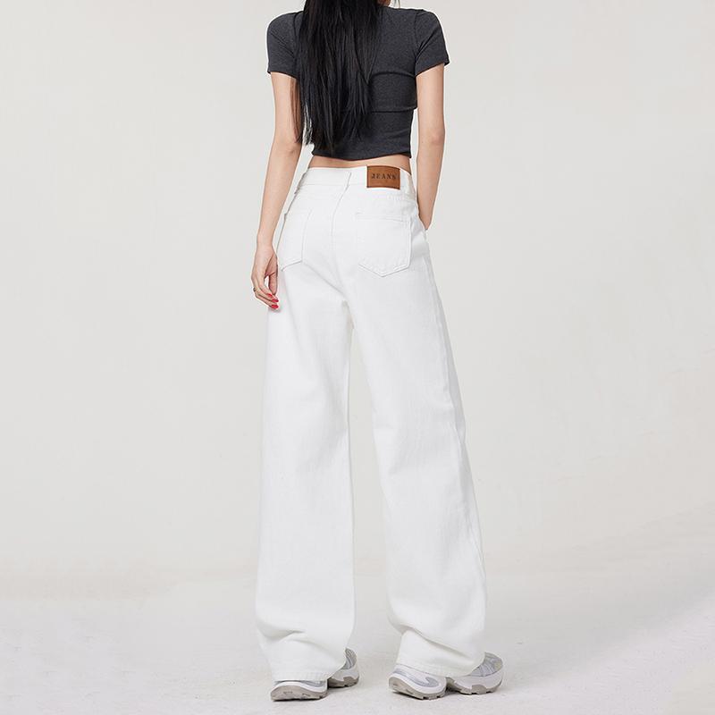 Женские джинсы прямого покроя с высокой талией, женские эластичные свободные джинсовые брюки, женские белые брюки