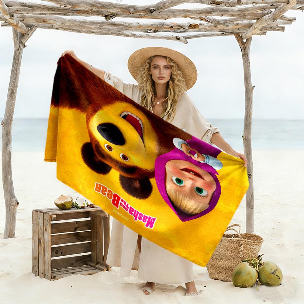 Masha And Bear Adventure Beach Towel Soft Durable Quick-Dry Comfortable Lightweight