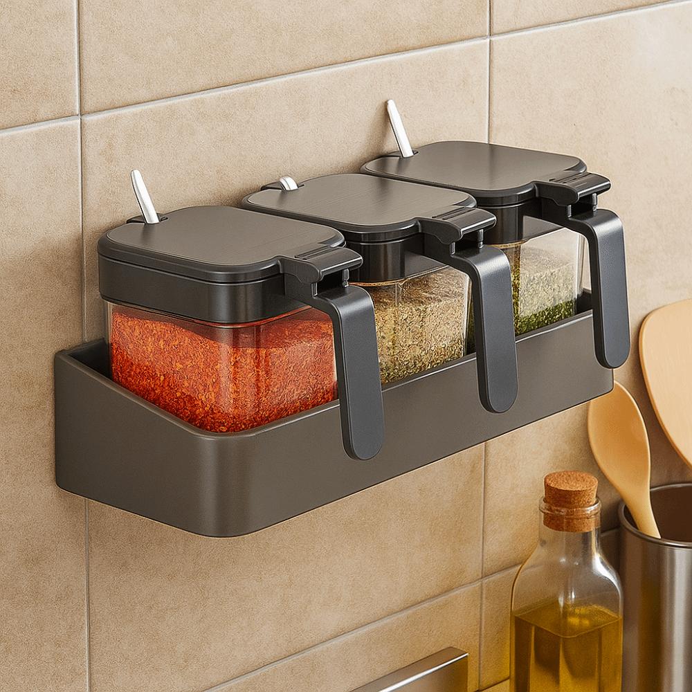 No-Drill Installation Spice Jar Removable Condiment Organizer Wall-Mounted Spice Rack Kitchen Use