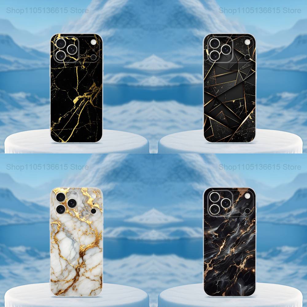 Мраморный арт Черно-золотой чехол для телефона для iPhone 16,15,14,13,12,11,17 Pro,Max,Plus,X,XS,XR,SE,Mini Прозрачный мягкий чехол