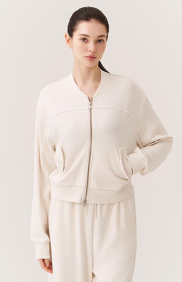 Huit Washed Henley Neck Crop Zip-Up Jumper Htwjp5K08T
