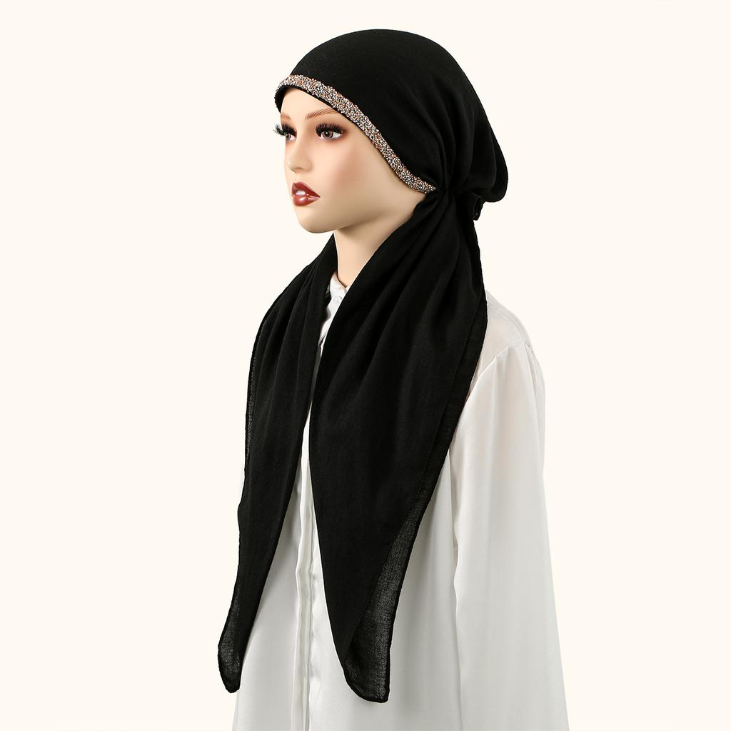 Ramadan Muslim Hijab Shawls Modal Scarf For Muslim Woman Hijabs Wrap Lady Casual Headband Ethnic Headscarf with Diamond