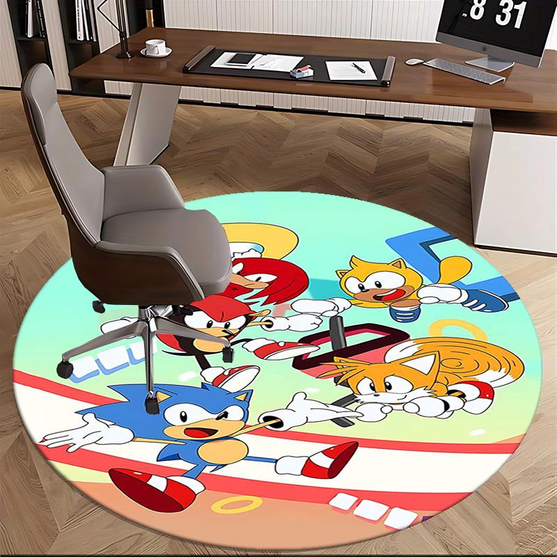 1pc Sonic the Hedgehog Anime Cartoon Round Carpet Office Chair Mat, NonSlip Rug for Home Decor, Living Room, Bedroom, Game Room